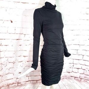 VELVET by Graham & Spencer Black Cowl Neck Pullover Ruched Bodycon Dress Medium